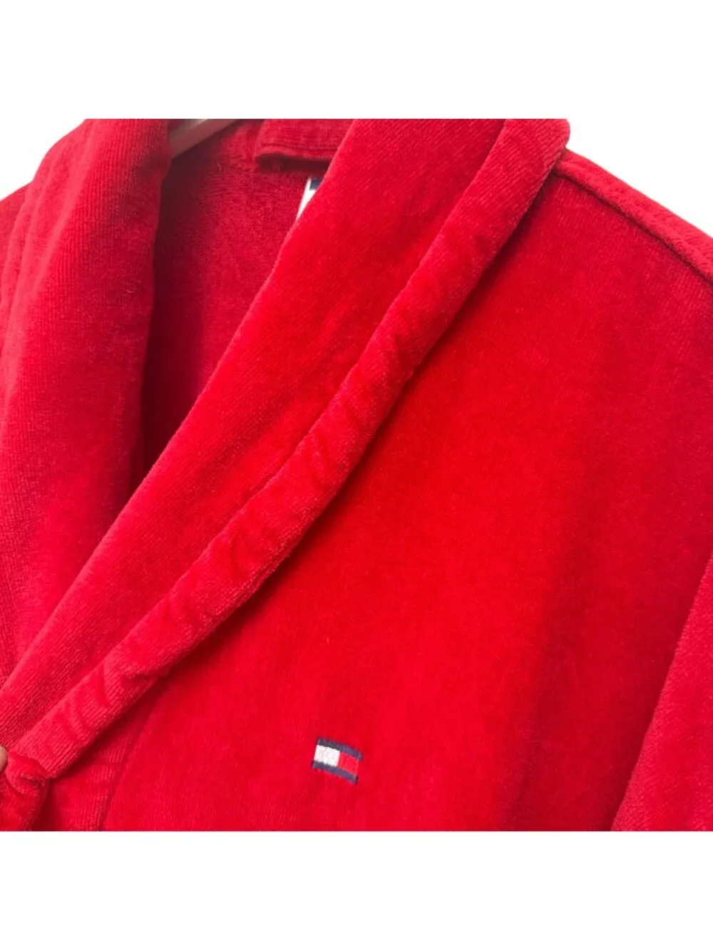 TOMMY HILFIGER Mens Bath Robe One Size Red Terry Cloth Shawl Collar Cotton